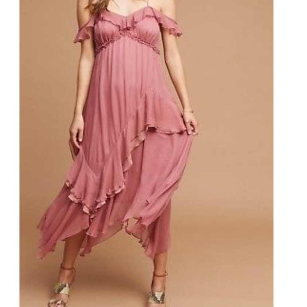 Anthropologie Regan Mauve Ruffled Dress